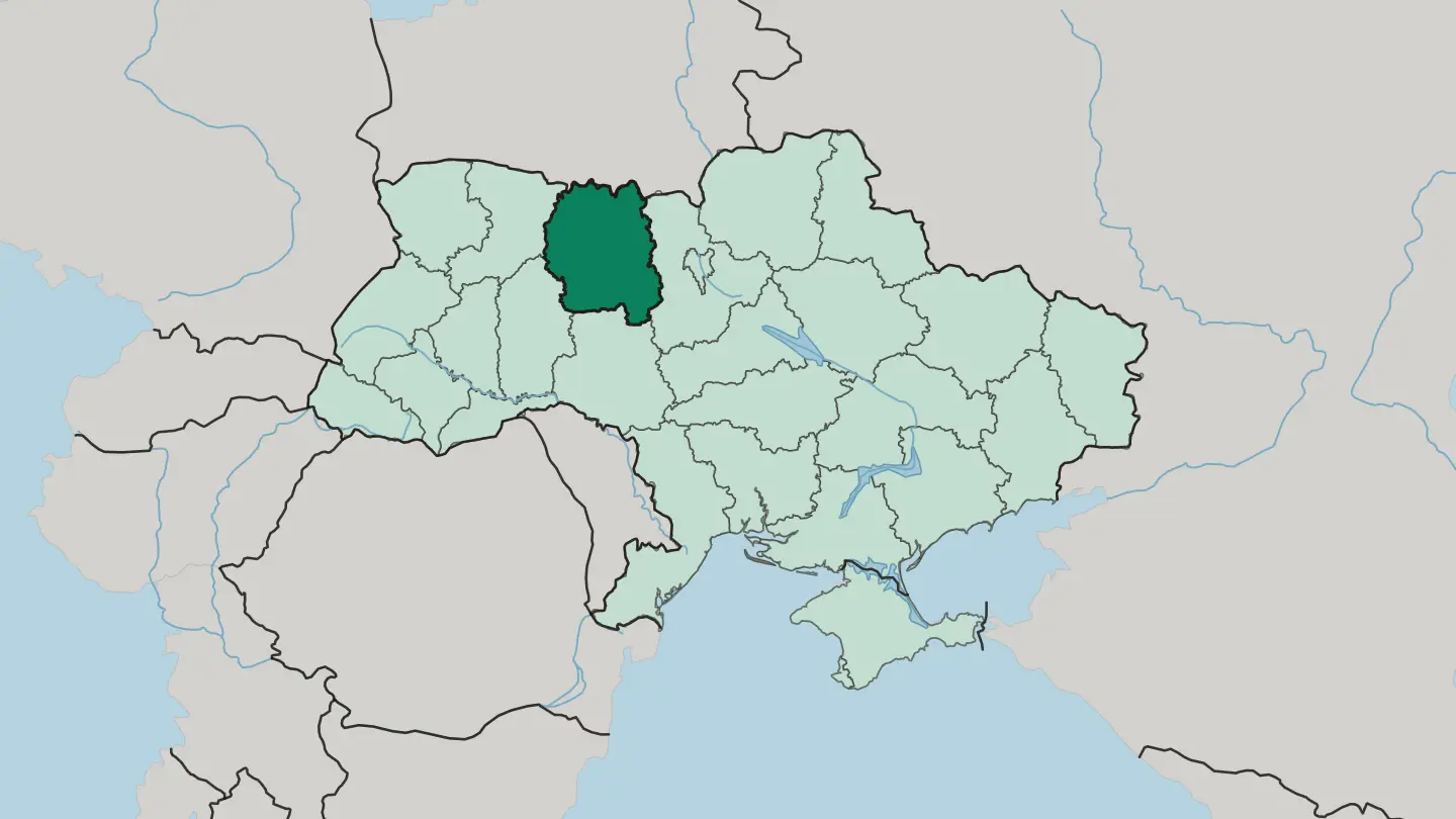 Map of Zhytomyr Oblast in Ukraine