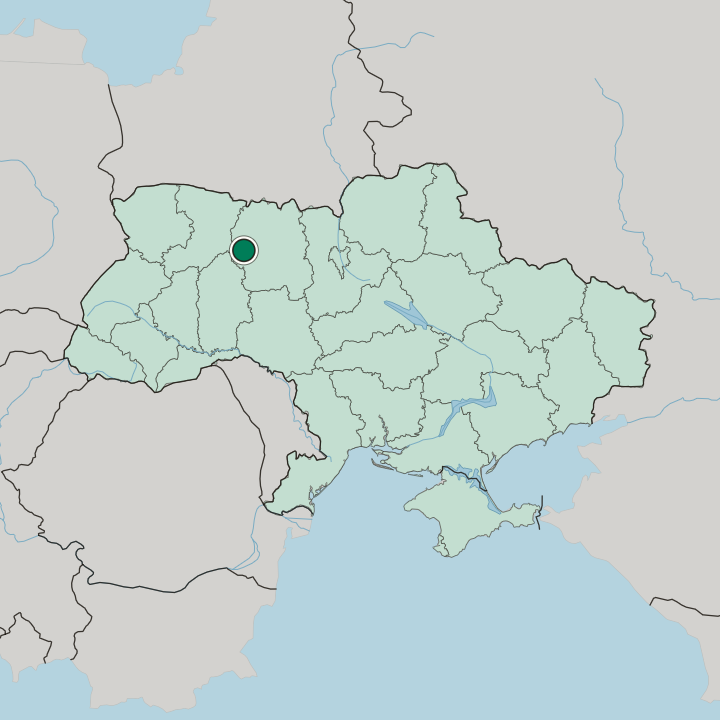 Map showing Zvyahel — In Ukraine