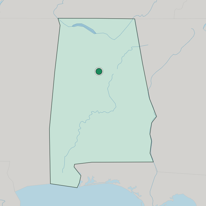 Map showing Birmingham — In Alabama