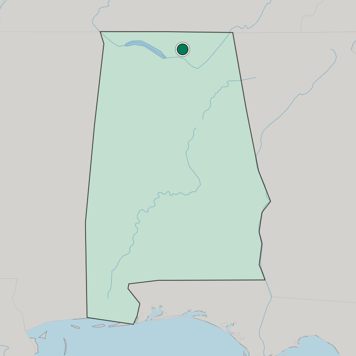Map showing Huntsville — In Alabama