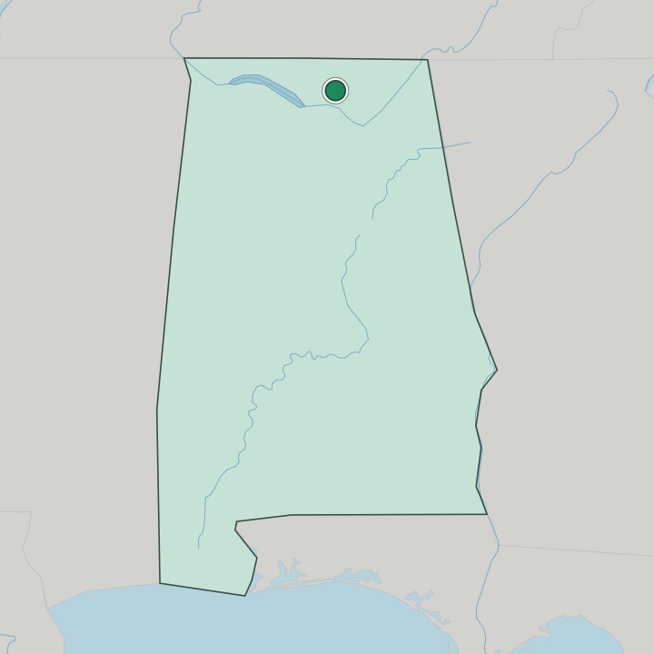 Map showing Huntsville — In Alabama