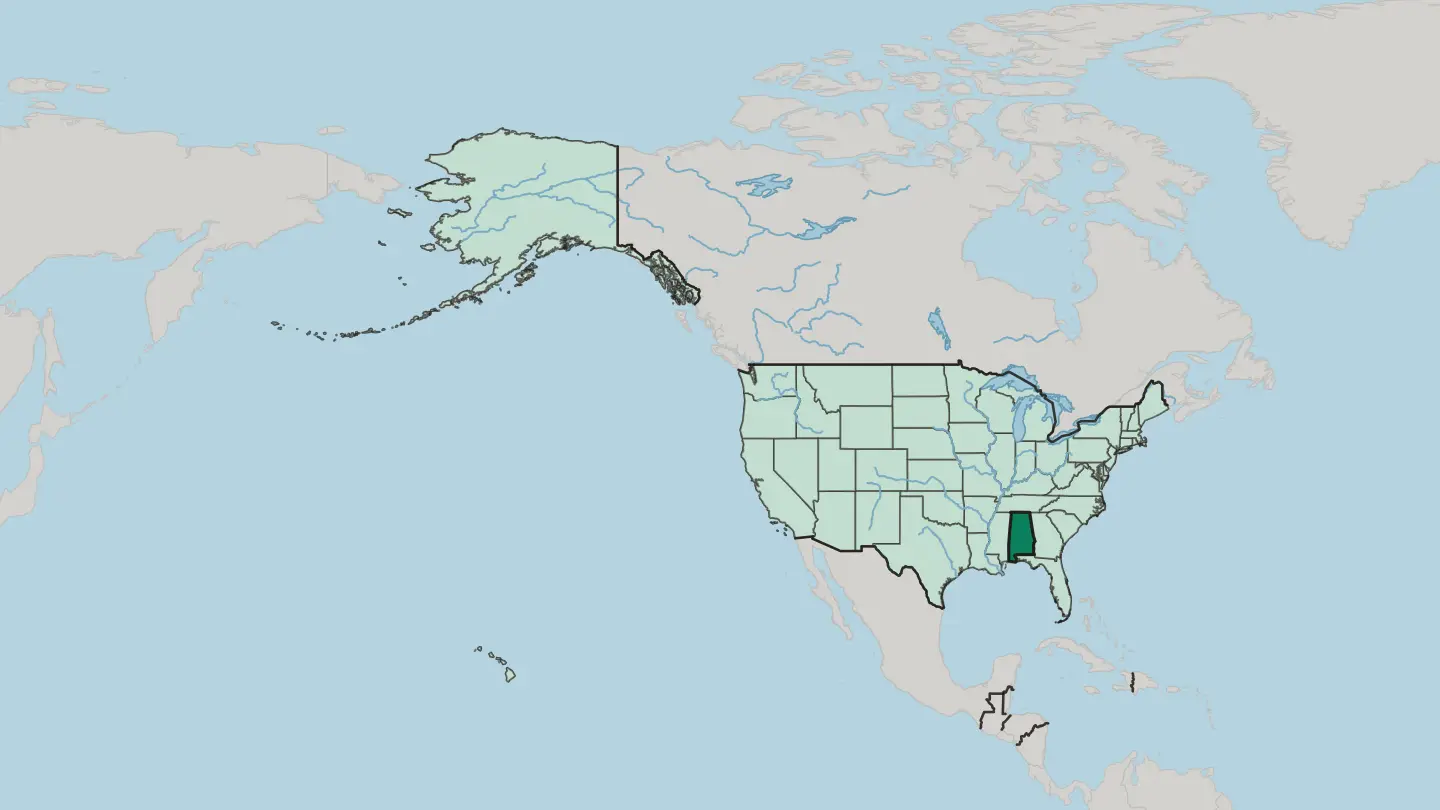 Map of Alabama in United States