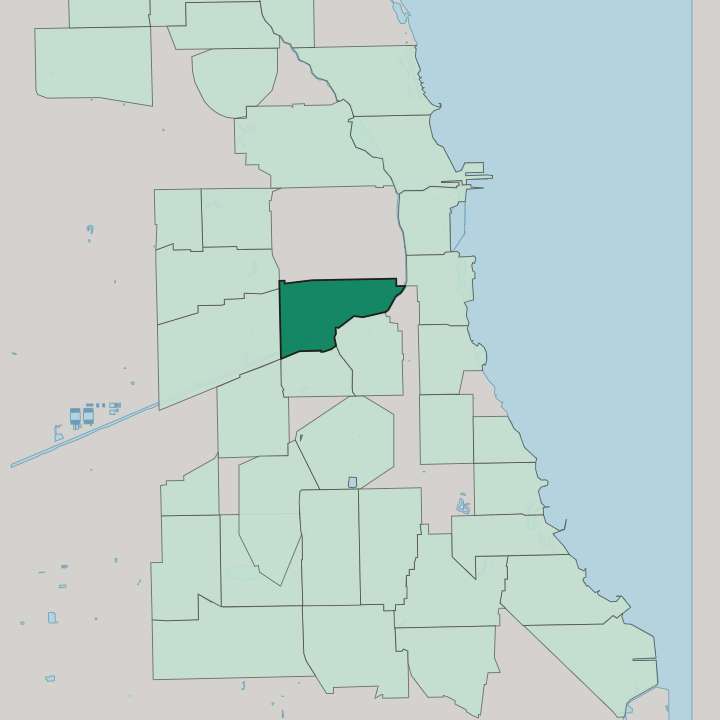 Map showing Lower West Side — In Chicago