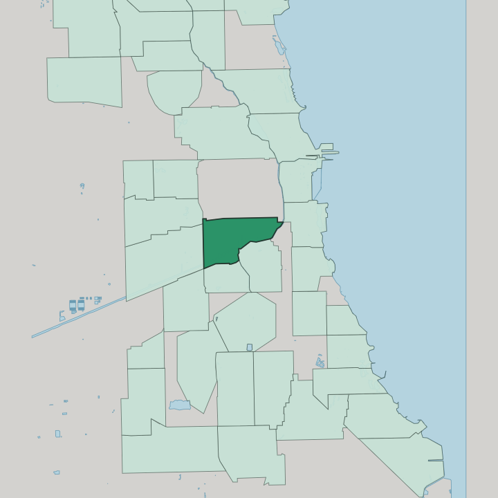 Map showing Lower West Side — In Chicago