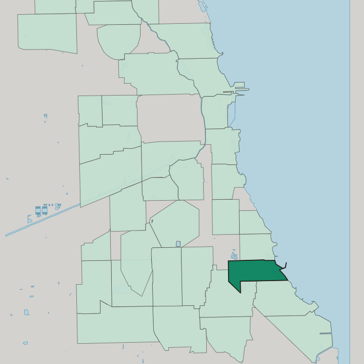 Map showing Woodlawn — In Chicago