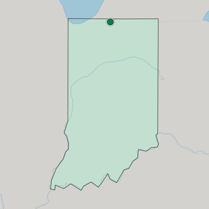 Map showing South Bend — In Indiana