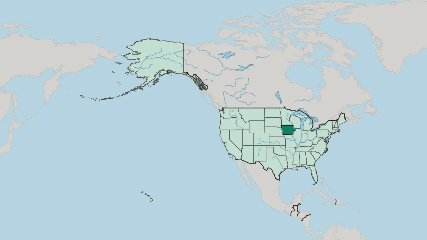 Map of Iowa in United States