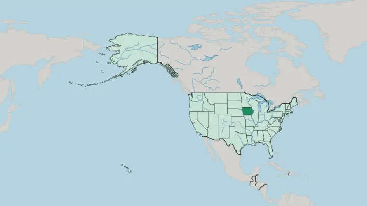 Map of Iowa in United States