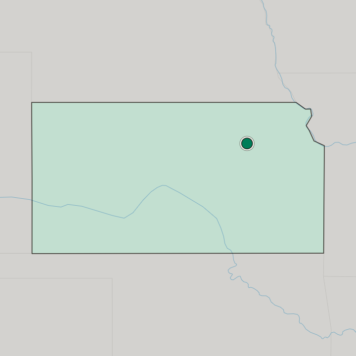 Map showing Manhattan — In Kansas