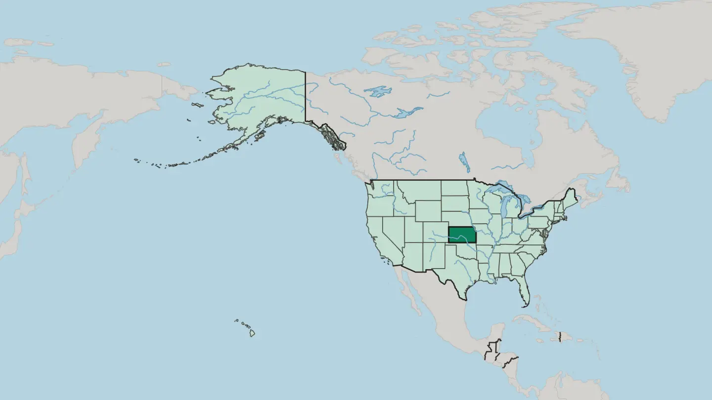 Map of Kansas in United States