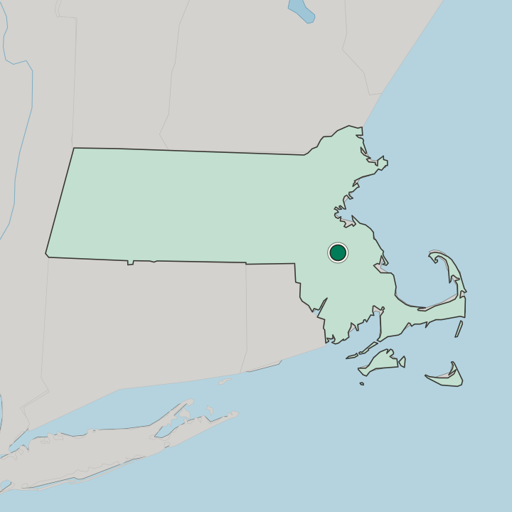 Map showing Brockton — In Massachusetts
