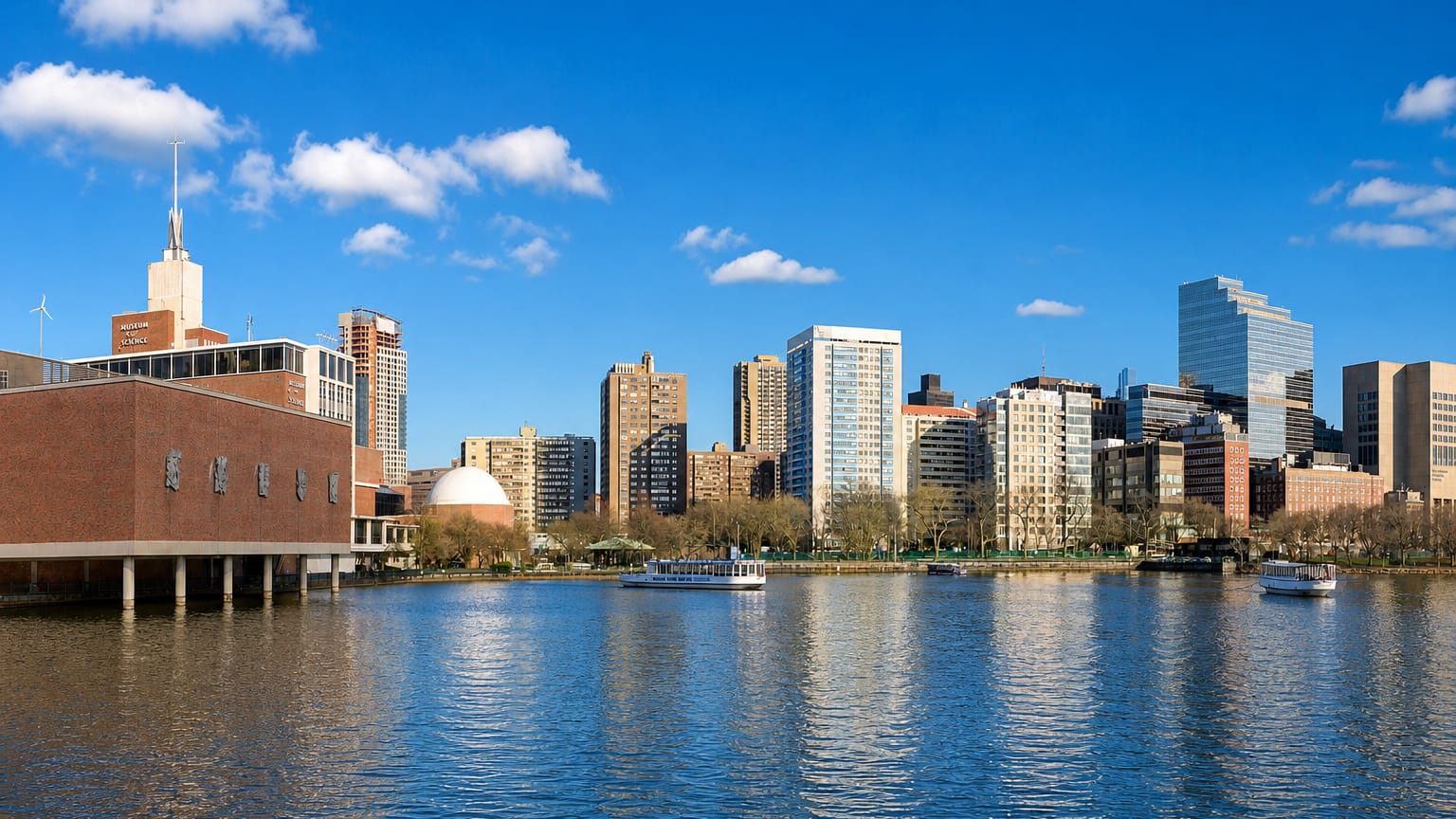 Charles River waterfront with the Museum of Science and the Cambridge skyline, Massachusetts