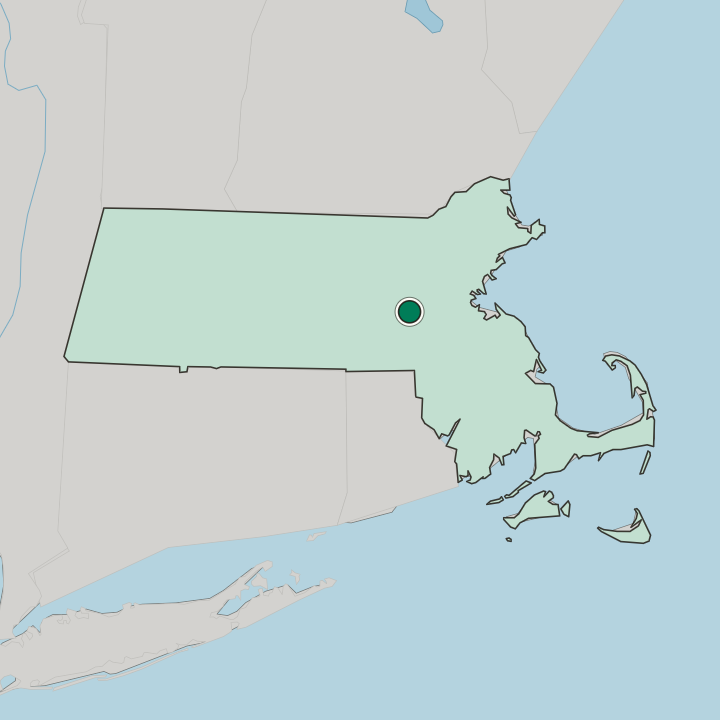 Map showing Framingham — In Massachusetts