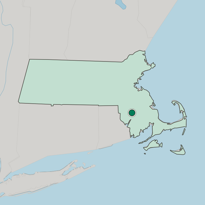 Map showing Taunton — In Massachusetts