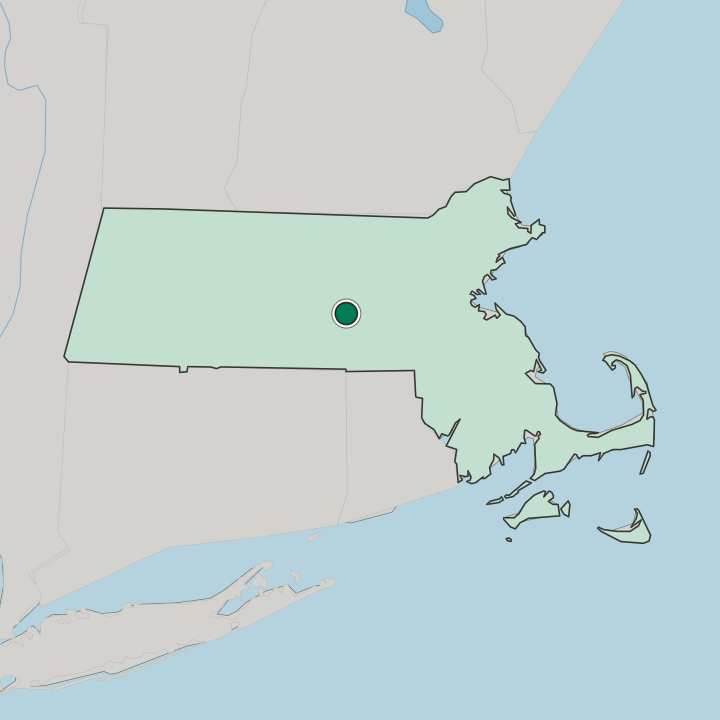 Map showing Worcester — In Massachusetts