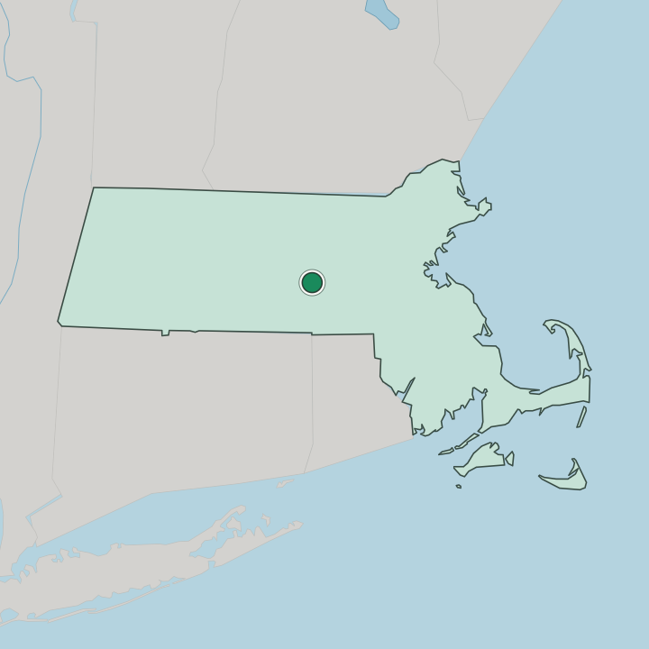 Map showing Worcester — In Massachusetts