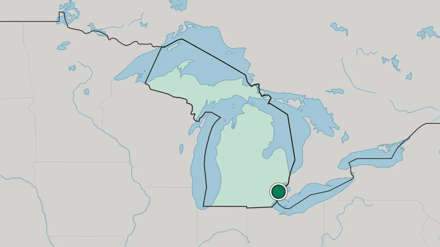 Map of Detroit in United States