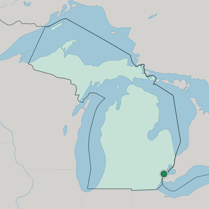 Map showing Brush Park Historic District — In Michigan