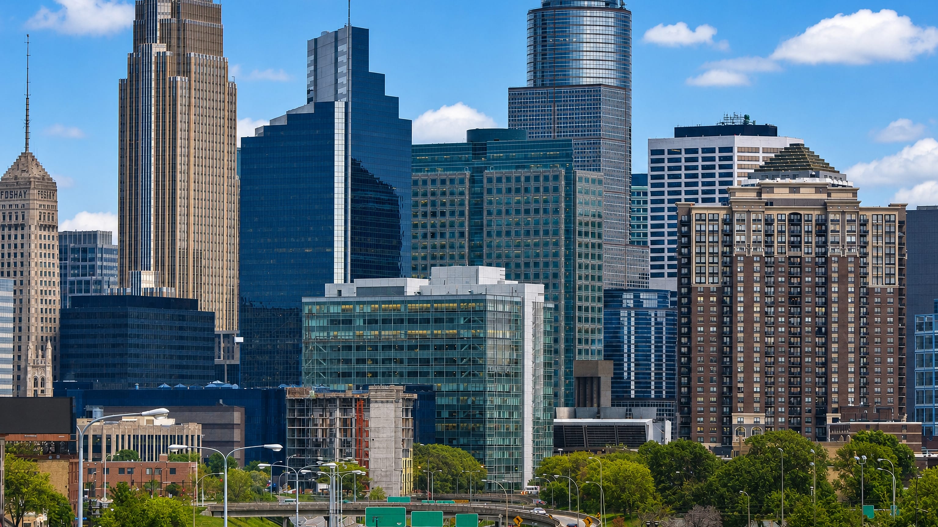 Downtown Minneapolis skyline with the Foshay Tower rising beyond the Whittier neighbourhood.