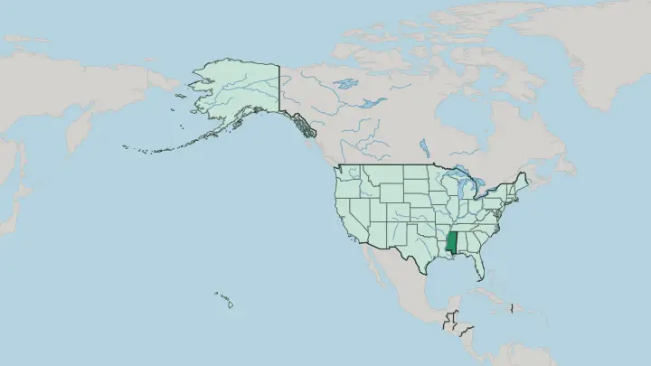 Map of Mississippi in United States