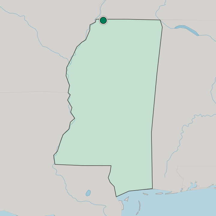 Map showing Southaven — In Mississippi
