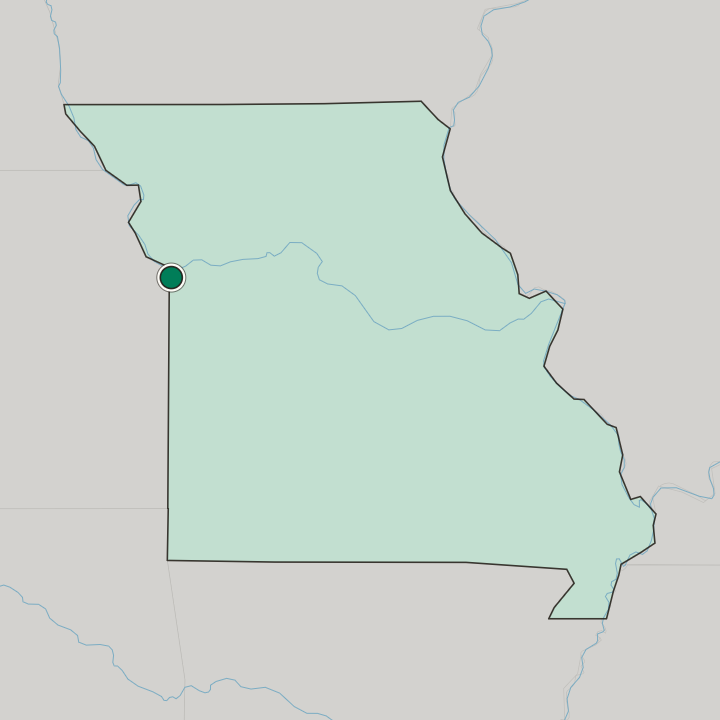 Map showing Kansas City — In Missouri