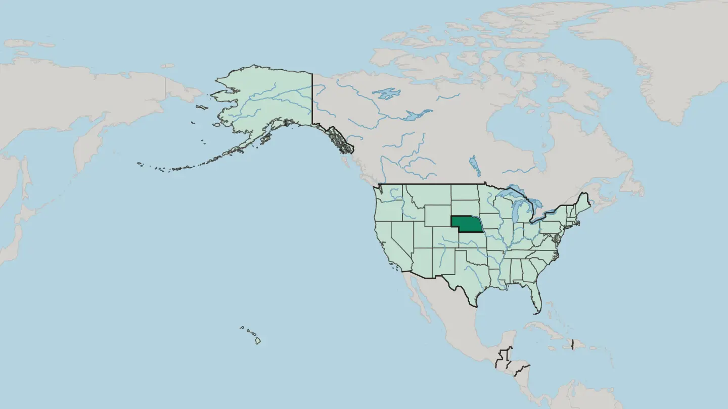 Map of Nebraska in United States