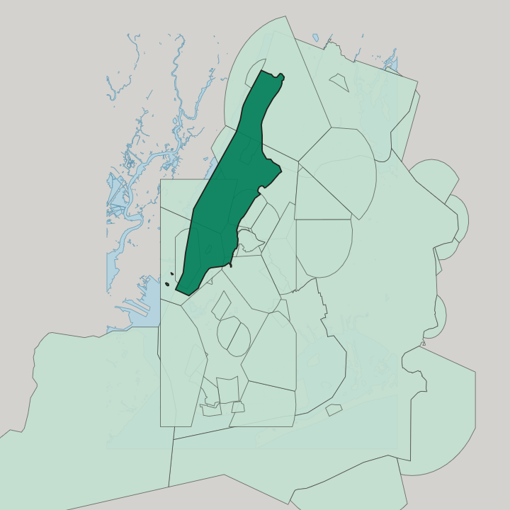 Map showing Manhattan — In New York City