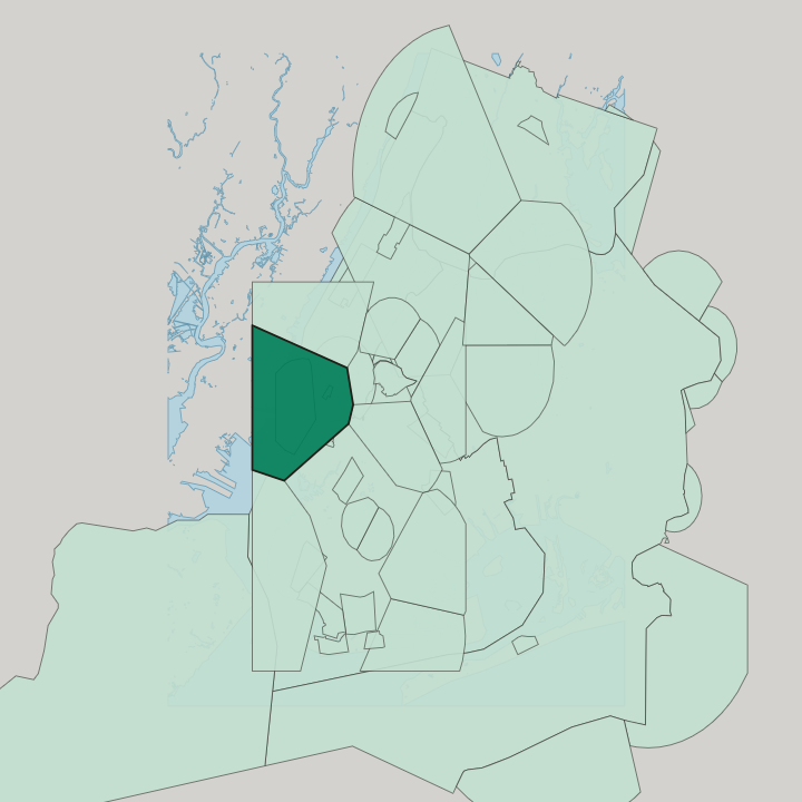 Map showing Tribeca — In New York City