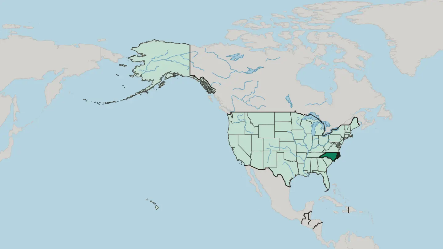 Map of North Carolina in United States