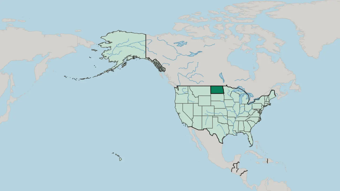 Map of North Dakota in United States