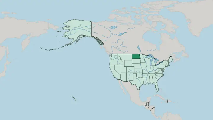 Map of North Dakota in United States