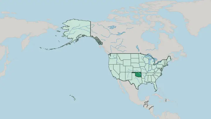 Map of Oklahoma in United States