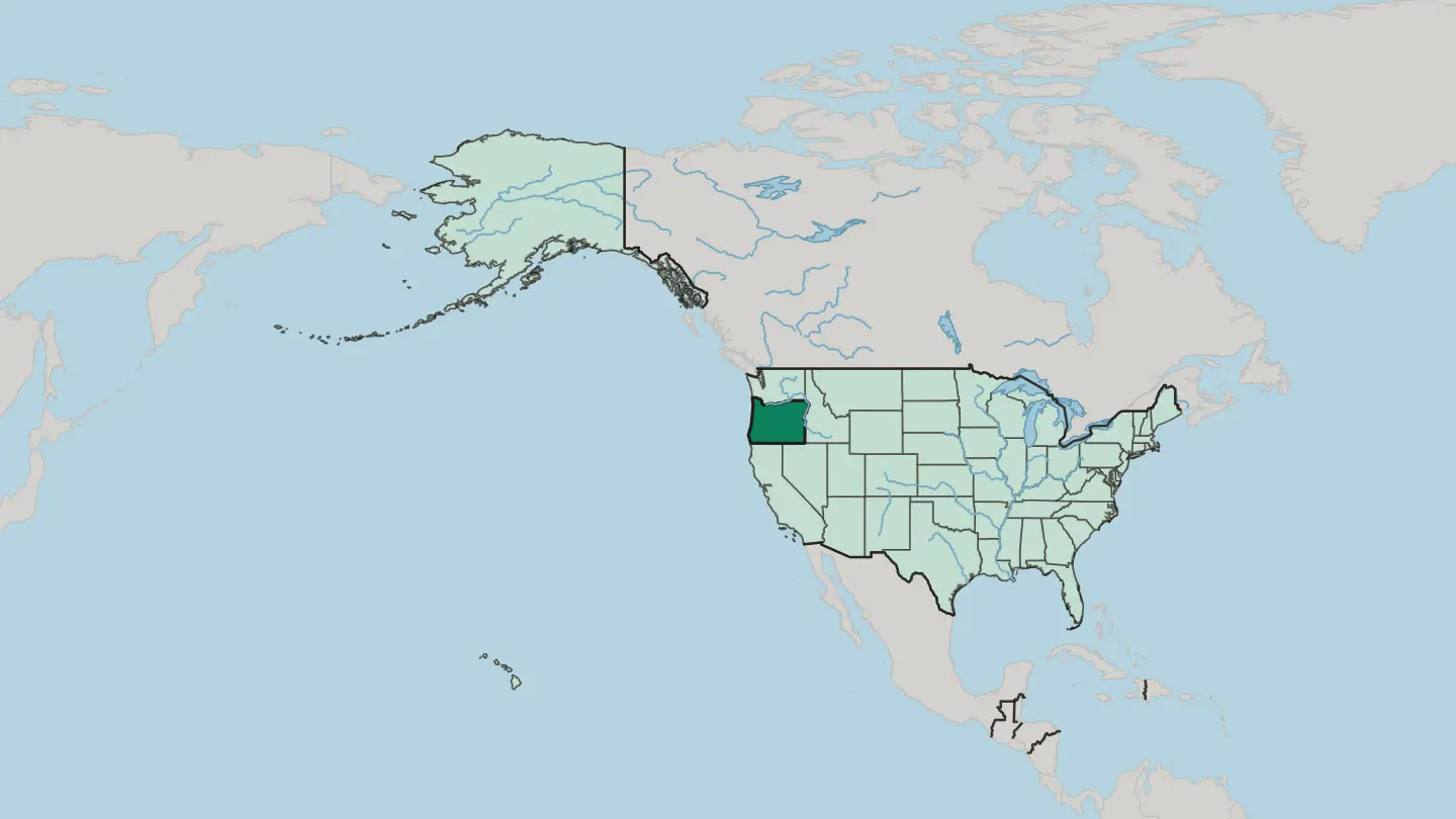 Map of Oregon in United States