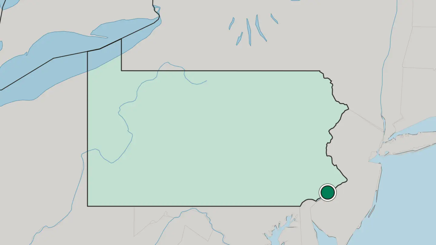 Map of Philadelphia in United States