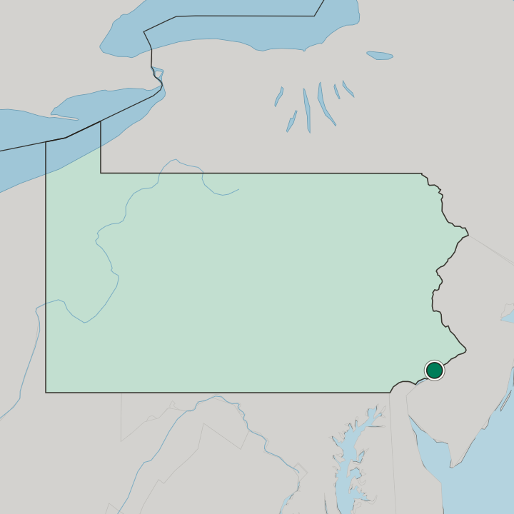 Map showing Philadelphia — In Pennsylvania