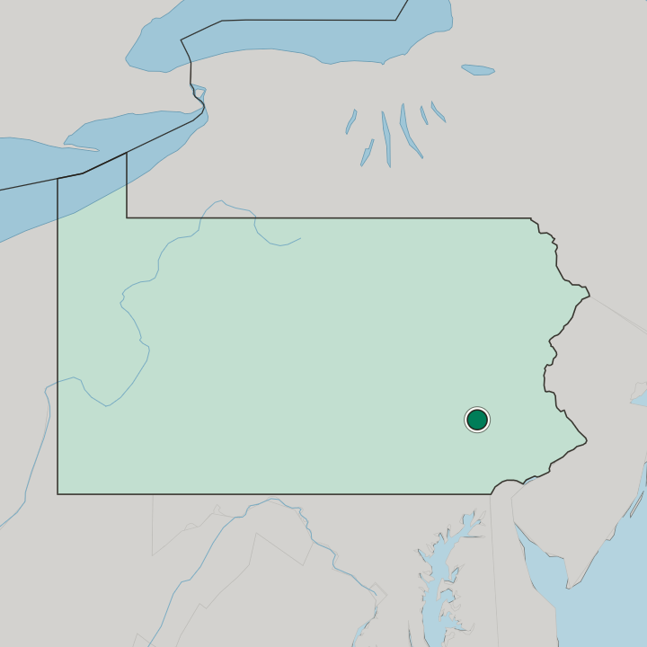 Map showing Reading — In Pennsylvania