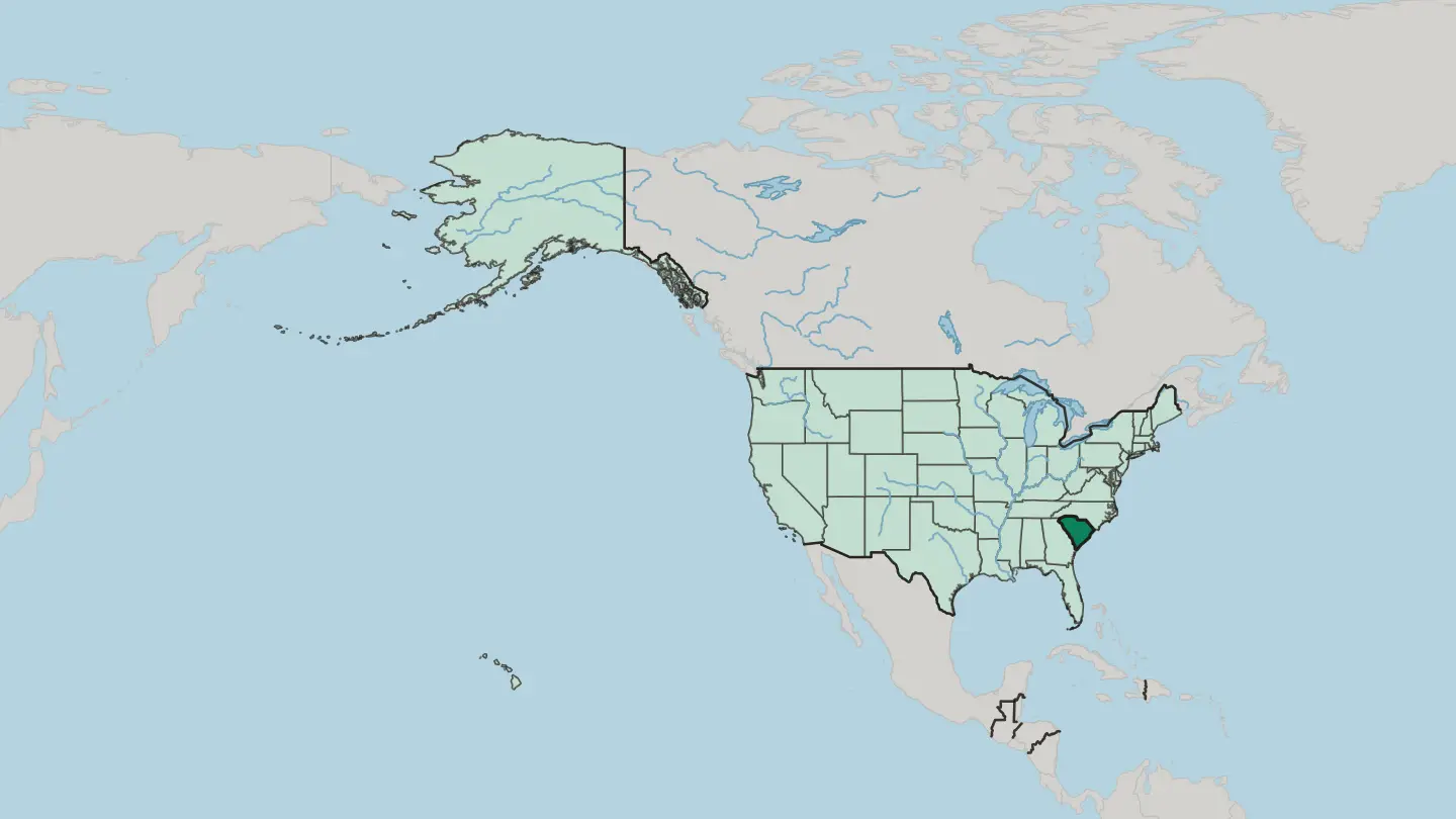 Map of South Carolina in United States