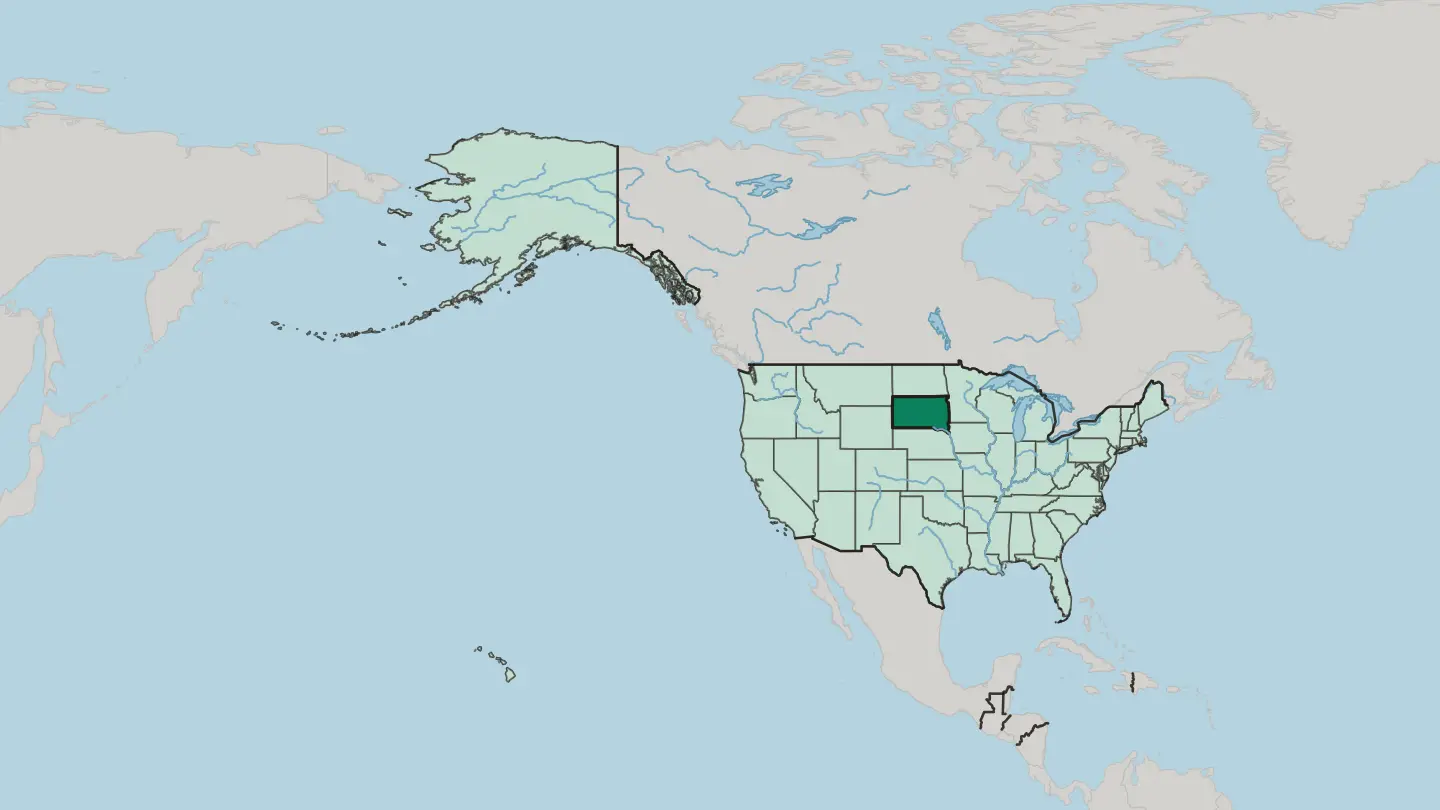 Map of South Dakota in United States