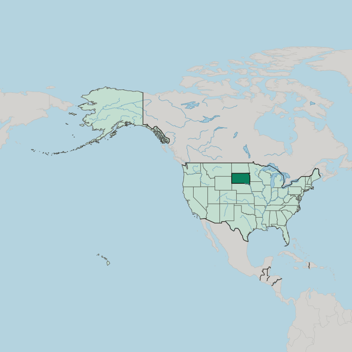 Map showing South Dakota — In United States