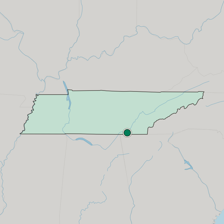 Map showing Chattanooga — In Tennessee