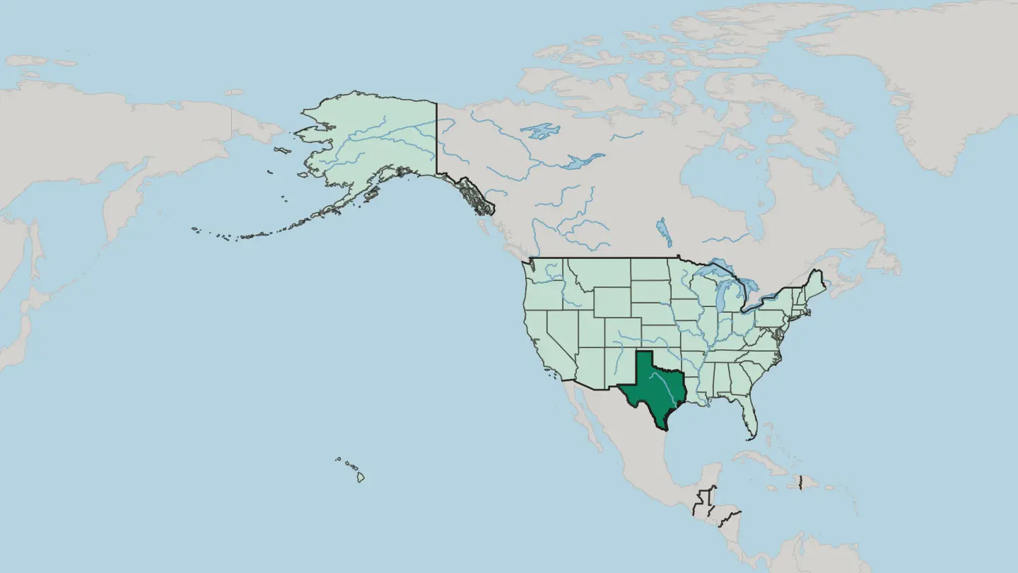 Map of Texas in United States
