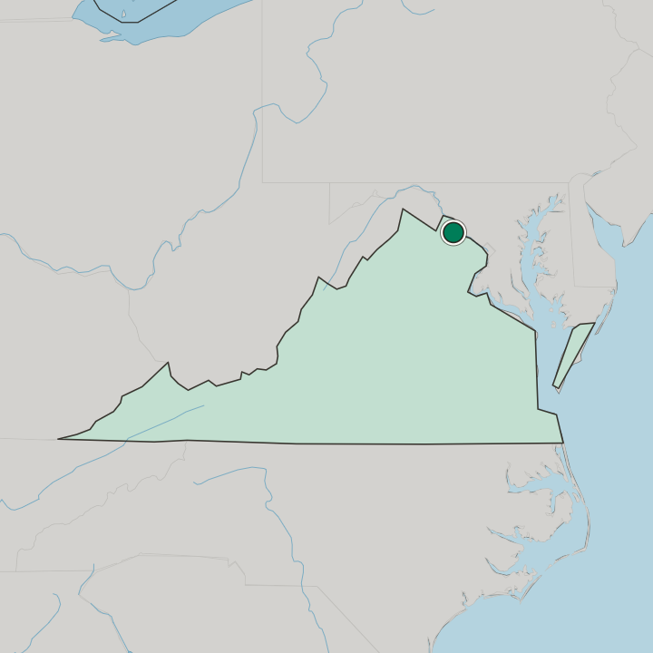 Map showing Leesburg — In Virginia