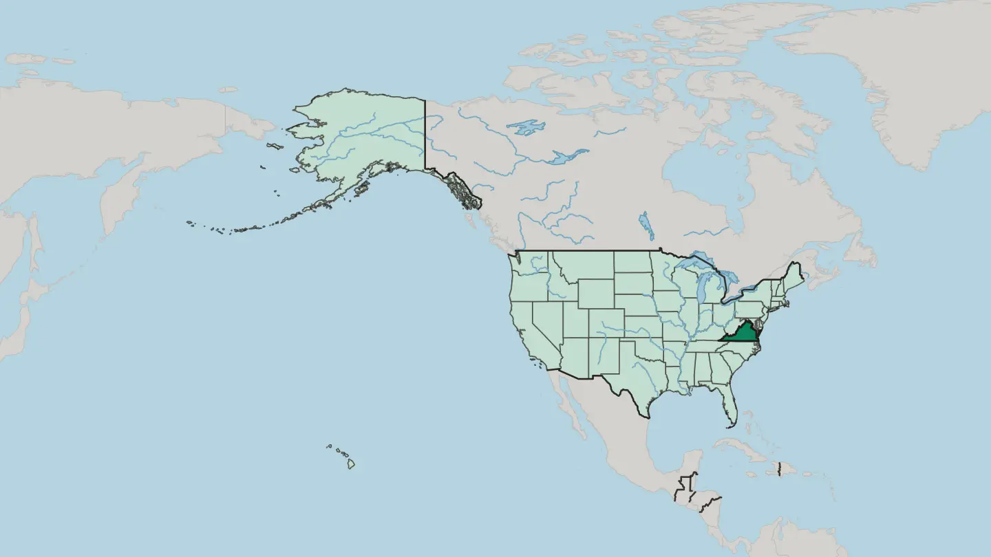 Map of Virginia in United States