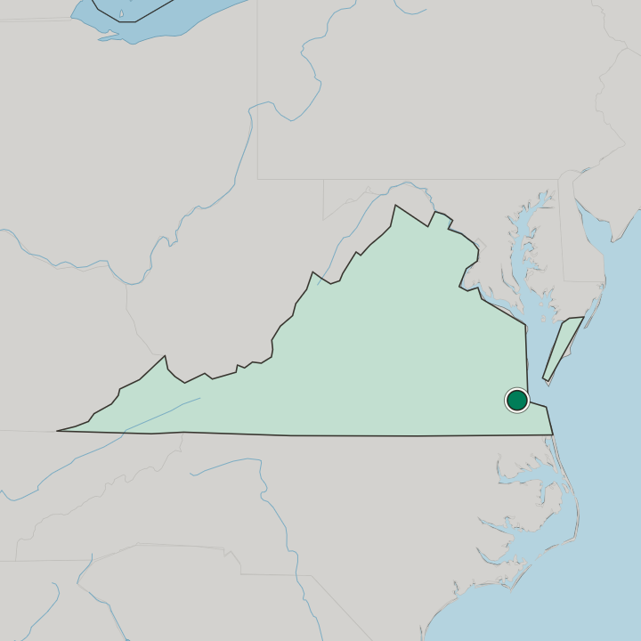 Map showing Newport News — In Virginia