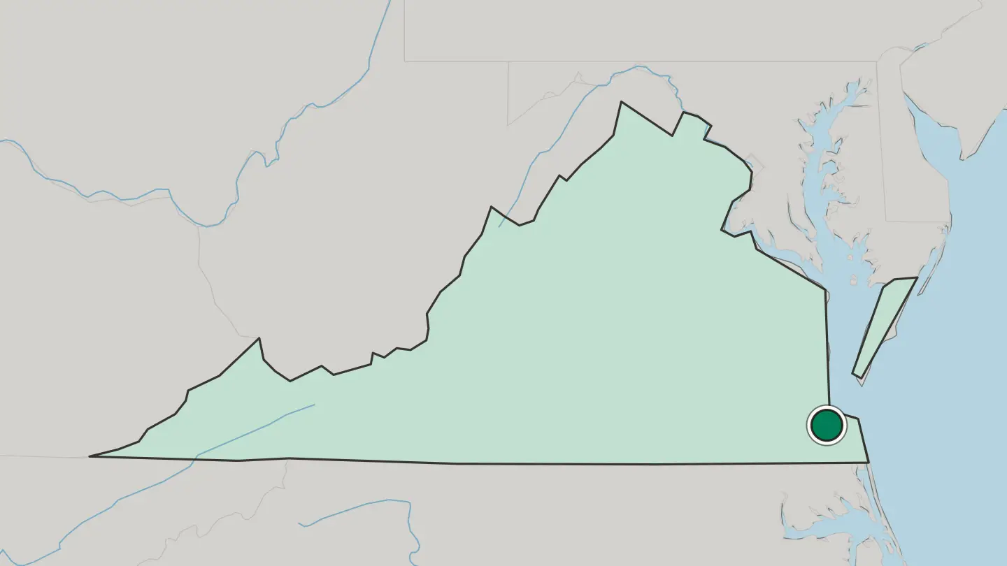 Map of Norfolk in United States