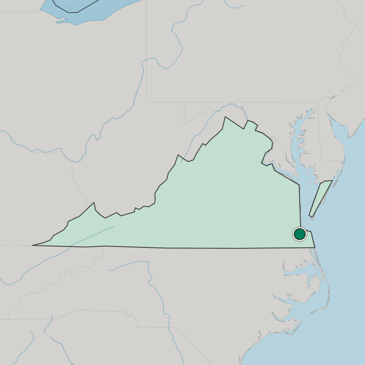 Map showing Norfolk — In Virginia