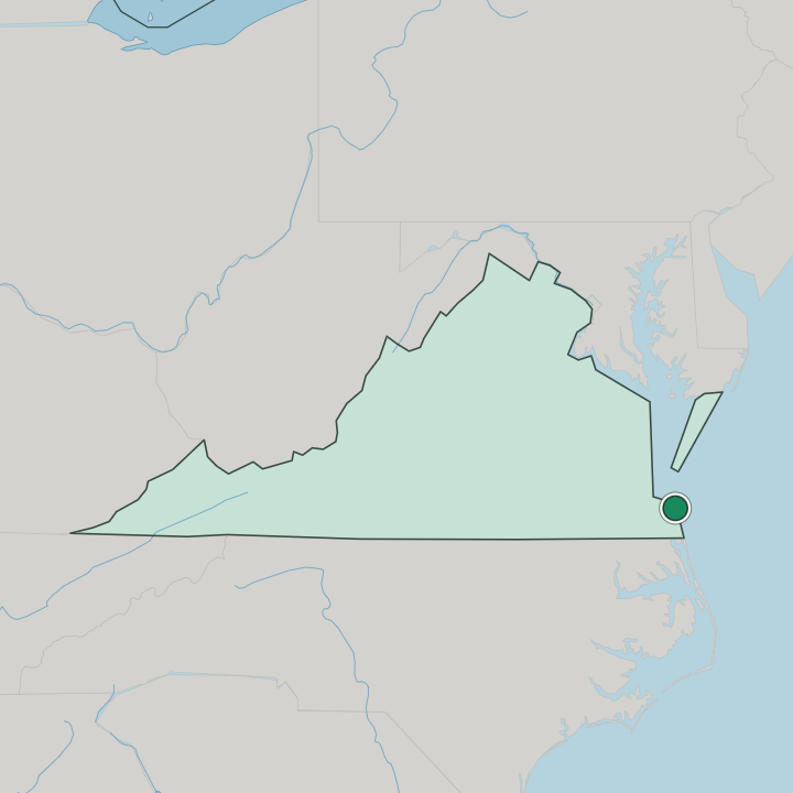 Map showing Virginia Beach — In Virginia