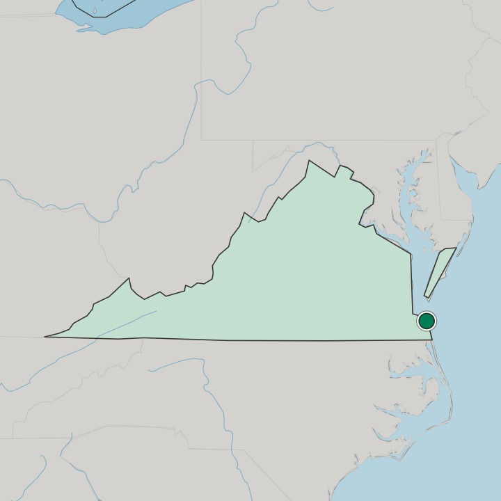 Map showing Virginia Beach — In Virginia