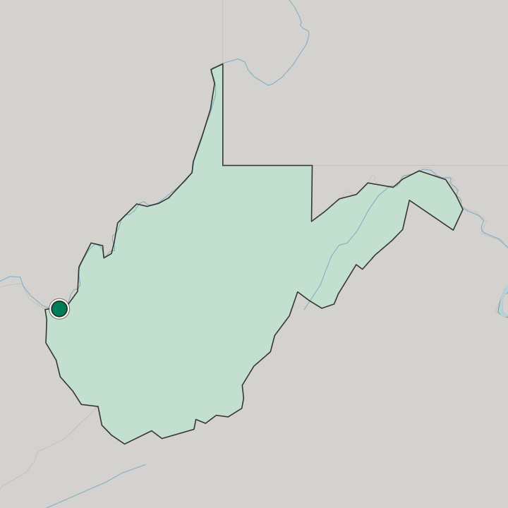 Map showing Huntington — In West Virginia